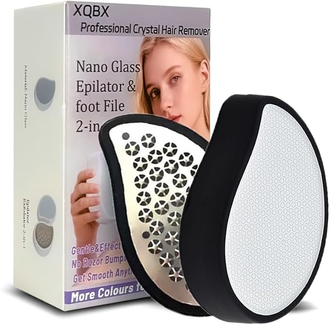 51XBd0vekhL._AC_SX679_.jpg XQBX 2-in-1 Hair Removal & Foot Care Tool - Glass Nano-Crystallization Hair Eraser (Prevents Razor Bumps) + Foot Exfoliator with Debris Cup, Reusable, Compact for Gym/Travel, Unisex - Image 1