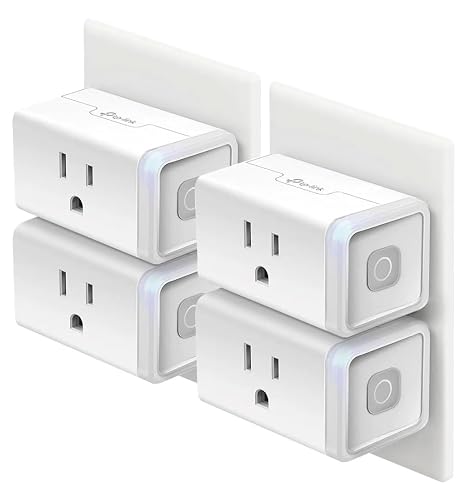 51zoLDBO0wL._SX466_.jpg Kasa Smart Plug HS103P4, Smart Wi-Fi Outlet, Touch Actuator, Works with Alexa, Echo, Google Home, No Hub Required, 15 Amp, UL Certified, 4-Pack, White - Image 1