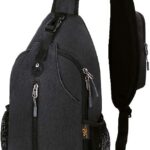 WATERFLY Crossbody Sling Backpack Sling Bag Travel Hiking Chest Bag Daypack (Black)