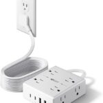 SUPERDANNY Extension Cord,Flat Plug Surge Protector Power Strip,10Ft
