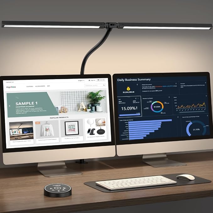 616md8tdywL._AC_SX679_.jpg Led Desk Lamp for Office Home - Eye Caring Architect lamp with Clamp,Dual Screen Computer Monitor Work Smart Light: 24W 5 Color Flexible Adjustable Lighting Table Lamp for Study Drafting - Image 1