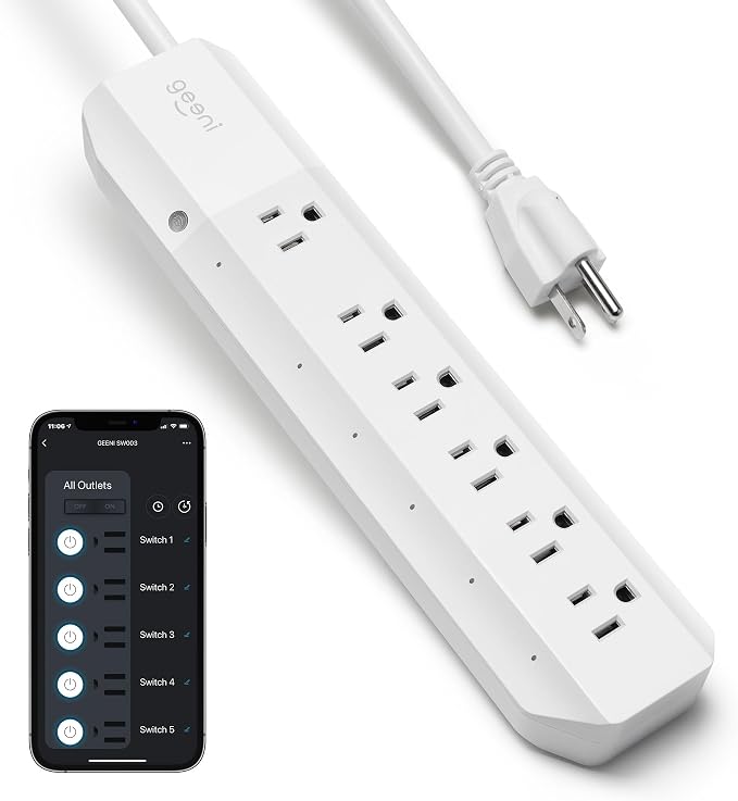 617fvacu3rL._AC_SX679_.jpg Geeni Smart Surge Protector Power Strip with 6 Wi-Fi Outlets, 3 ft. Cord - Image 1