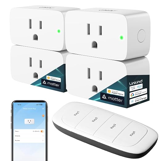 61kKeUN47eL._SX522_.jpg Linkind Matter Smart Plug, Work with Apple Home, Alexa, Siri, Google Home - Image 1
