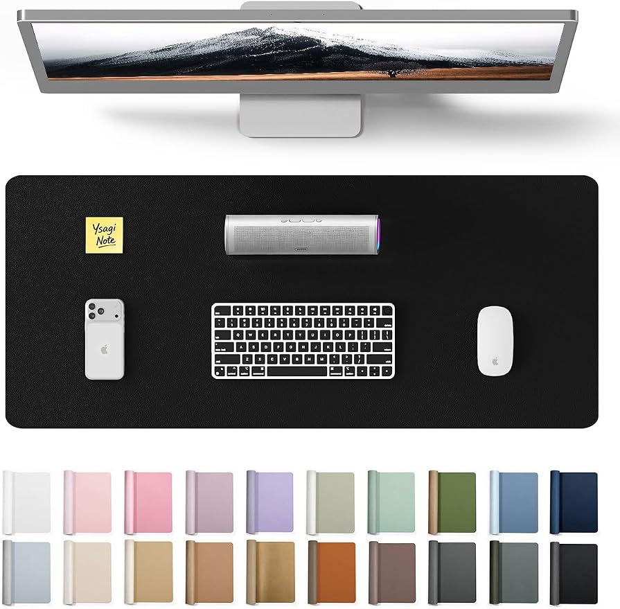 61liXy2x0TL._AC_SY879_.jpg YSAGi Leather Office Desk Pad Protector, Large Mouse Pad, Non-Slip, PU Leather, Laptop Desk Blotter, Waterproof Writing Pad for Office and Home, Black, 23.6 - Image 1