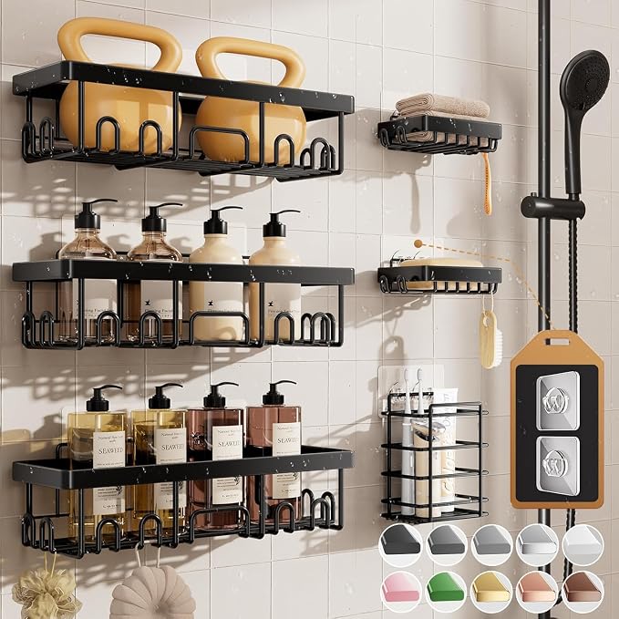 717q1v8CBDL._AC_SX679_.jpg Veken Shower Caddy 6-Pack, Bathroom Organizers and Storage Shelves, Black - Image 1