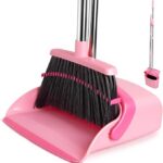 Broom and Dustpan Set, Dustpans with Broom Combo for Home, Heavy Dust Broom and Dustpan Combo, Long Handle Dust Pan and Broom Set for Kitchen, Office, Pet Hair,Pink, Pack of 1