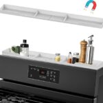 Stove Top Shelf 30 Inch - Silicone Material Magnetic Shelf for The Stove - 3 Functional Partitions Kitchen Spice Rack Organizer - White
