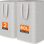 Lifewit 80L Large Laundry Baskets, Laundry Hampers Bags, 2 Pack, Grey