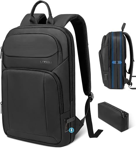 71JRY79jXL._AC_SX466_.jpg Backpack for Men Slim & Expandable Travel Laptop Backpack with USB Charging Port Water Resistant Anti-Theft Business Backpack Fits 15.6In Laptop for Commute Work College with Small Bag(Business Black) - Image 1