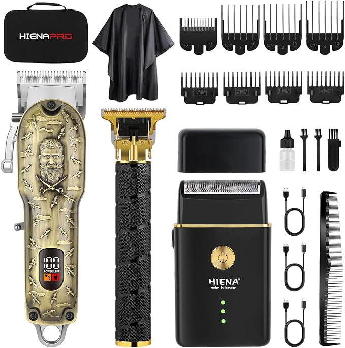 71Jdzubel9L._AC_SX679_.jpg HIENA PRO Barber Clipper Set & Trimmer Kit for Men, Professional Electric Foil Shaver and Beard Trimmers, Men's Facial Grooming Tool, USB Charging, Perfect Gifts for Men - Image 1