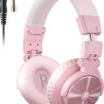 PUPGSIS Wired Hi-Res Studio Monitor Headphones - 50mm Drivers Over-Ear with 1/4 to 3.5mm Jack, for AMP Recording, Mixing, DJ, Gaming & Music Production(Pink)