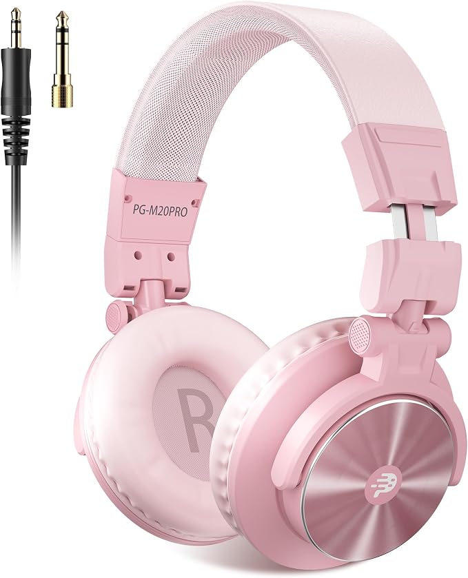 71O8UR4odhL._AC_SX679_.jpg PUPGSIS Wired Hi-Res Studio Monitor Headphones - 50mm Drivers Over-Ear with 1/4 to 3.5mm Jack, for AMP Recording, Mixing, DJ, Gaming & Music Production(Pink) - Image 1