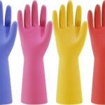 Rubber Kitchen Dishwashing Gloves - 4 Pairs Colorful Reusable Household Cleaning Gloves for Washing Dishes and Cleaning Tasks, Flexible Long-lasting and Non-Slip (Medium, Blue+Pink+Yellow+Red)
