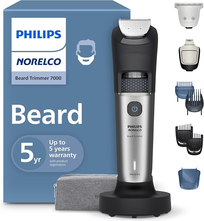 71TDkJiYBSL._AC_SX679_.jpg Norelco Philips Beard Trimmer 7000, 40 Length Dial, T-Blade, Graphite - Image 1
