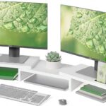 BONTEC Dual Monitor Stand Riser, Adjustable Length & Swivel Angle, White