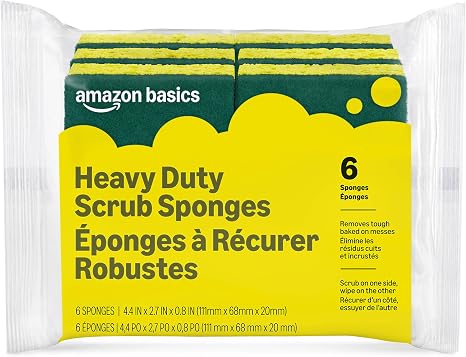 71aN5iHIvwL._AC_SX466_.jpg Amazon Basics Heavy Duty Dual-Sided Scrub Sponges, Reusable, 4.4 x 2.7 x 0.8 in, Yellow/Green, 6-Pack - Image 1