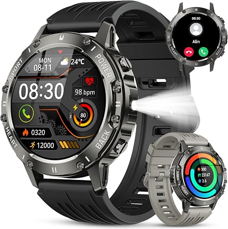 71kG6MIGqmL._AC_SX466_.jpg Smart Watch for Men Answer/Make Call: Military Smart Watches for Men Android Phones iPhone Fitness Tracker Waterproof Digital Mens Watches Heart Rate Monitor Running Smartwatch Samsung Compatible - Image 1