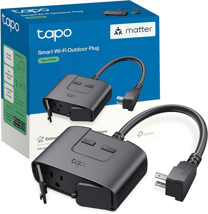 71mwqb5uzXL._AC_SX679_.jpg Tapo Matter Outdoor Smart Plug, 2 Individual Outlets, P400M - Image 1