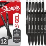 Sharpie S-Gel Gel Pens, Black Barrel, Medium Point (0.7mm), Black Gel Ink, 12 Count - Home, Office, School, Journaling, Writing, Note-Taking, Teacher Supplies