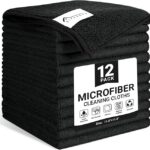 SIFANGKE Microfiber Cleaning Cloth, 12 Pack Lint-Free and Highly Absorbent Rags, Black Reusable Microfiber Towels for Car, Kitchen, Bathroom and Household Cleaning Supplies, 11.8