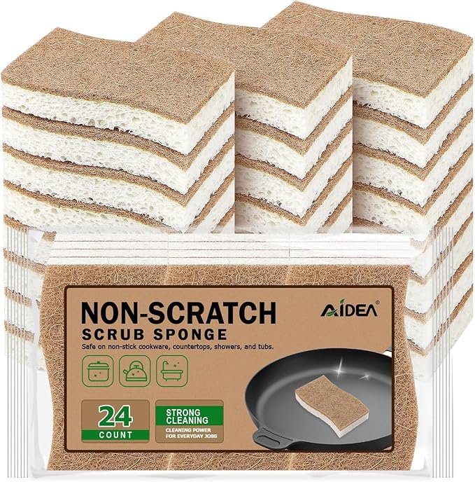 819bErUhySL._AC_SX679_.jpg AIDEA Sponges Non Scratch, 24Count, Natural Sponge for Non Stick Cookware - Image 1
