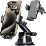 Qifutan Dash Mounted Holders Phone Holders for Your Car Phone Mount for Car Windshield Dashboard Air Vent Universal Desk Mounts Hands Free Automobile Cell Phone Holder Fit for iPhone Smartphone
