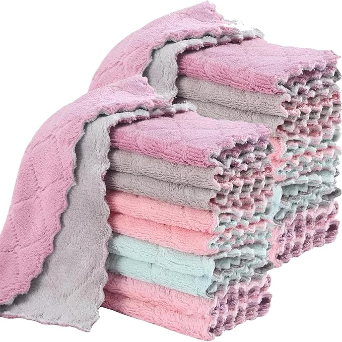 81CTcBYM86L._AC_SX679_.jpg 20 Pack Cleaning Cloth Kitchen Cloth, Dish Towels Super Absorbent Coral Velvet Dishtowels, Microfiber Premium Soft Tea Towels, Quick Dry Rags, Multipurpose Reusable Washcloths, Non-Stick Oil Cloths. - Image 1