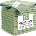SIFANGKE Microfiber Cleaning Cloth, 12 Pack Green Cleaning Rags for Housekeeping, Reusable Microfiber Towels for Car, Kitchen, Bathroom and Household Cleaning Supplies, 11.8