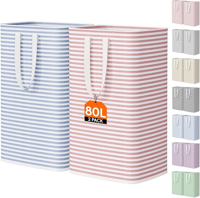 81LANrpmysL._AC_SX679_.jpg Lifewit 80L Large Laundry Baskets, Laundry Hampers Bags, 2 Pack, Pink&Blue - Image 1