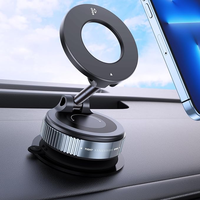 81SdfTKHSL._AC_SX679_.jpg Upgraded Vacuum Magnetic Car Phone Holder, 360° Rotation Suction Phone Mount, Foldable Magnetic Phone Stand for Your Car/Gym/Mirror/Shower for Smartphone (Black) - Image 1