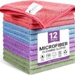 SIFANGKE Microfiber Cleaning Cloth, 12 Pack Assorted Color Cleaning Rags for Housekeeping, Colorful Reusable Microfiber Towels for Car, Kitchen, Bathroom and Household Cleaning Supplies, 11.8
