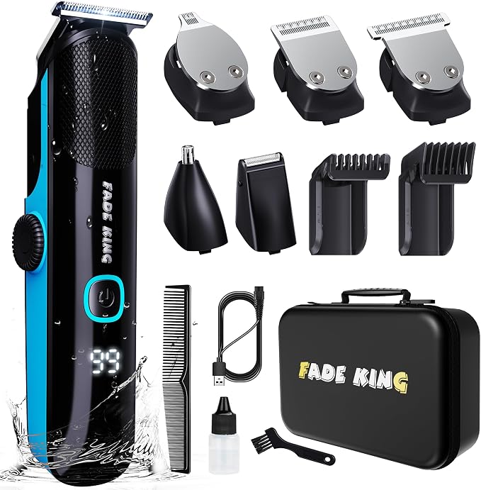 81VmBfccC2L._AC_SX679_.jpg FADEKING Beard Trimmer for Men, Professional Hair Trimmer, Waterproof Electric Beard Trimmer Razor for Nose, Body, Face & Mustache, Cordless Hair Clippers, Grooming Gifts for Men (Blue) - Image 1