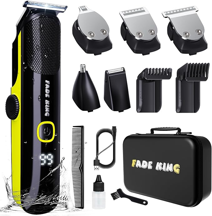 81hDvVNsNWL._AC_SX679_.jpg FADEKING Beard Trimmer for Men, Professional Hair Trimmer, Waterproof Electric Beard Trimmer Razor for Nose, Body, Face & Mustache, Cordless Hair Clippers, Grooming Gifts for Men (Yellow) - Image 1