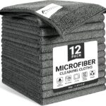 SIFANGKE Microfiber Cleaning Cloth, 12 Pack Grey Cleaning Rags for Housekeeping, Reusable Microfiber Towels for Car, Kitchen, Bathroom and Household Cleaning Supplies, 11.8