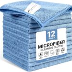SIFANGKE Microfiber Cleaning Cloth, 12 Pack Blue Cleaning Rags for Housekeeping, Reusable Microfiber Towels for Car, Kitchen, Bathroom and Household Cleaning Supplies, 11.8